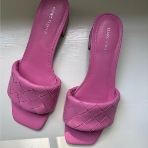 Marc Fisher Casper Pink Woven Slide Sandals Kitten Heel